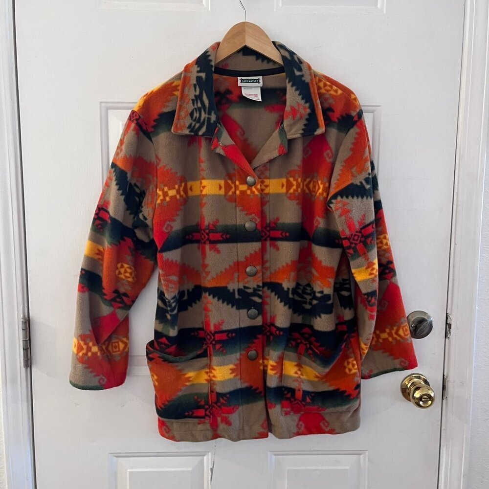 VTG Lake Matley Unisex Aztec/ Western/Farmhouse Print Outdoor Jacket Sz Med